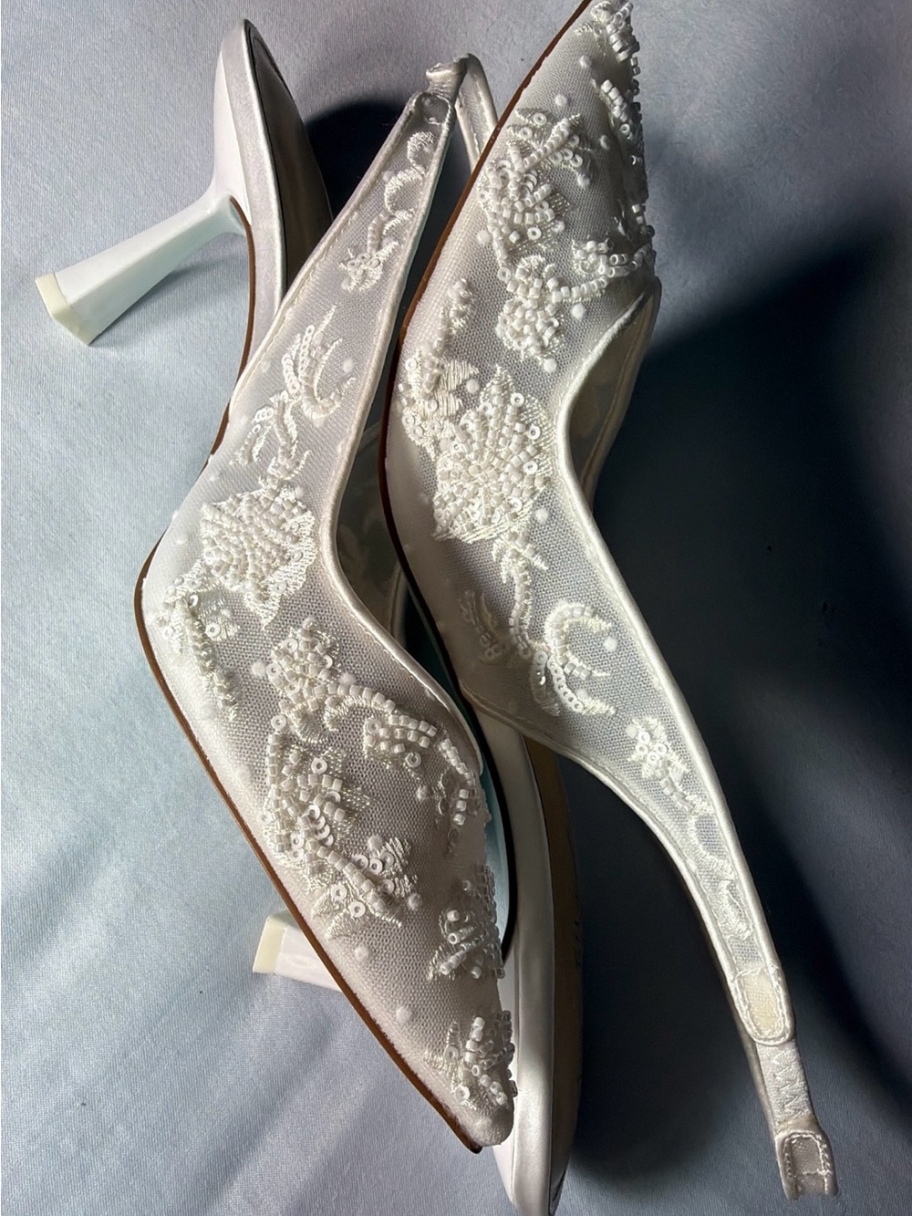 Betsey Johnson Ivory Beaded Embroidered Pointed Slingback Heels - Picture 3 of 11